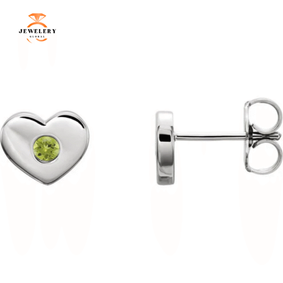 14KT GOLD 0.10 CTW ROUND PERIDOT HEART EARRINGS - Image 3