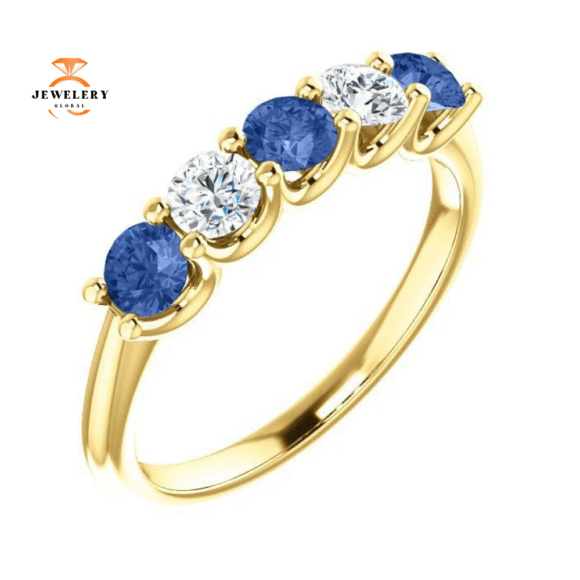 14KT GOLD 0.63 CTW SAPPHIRE & 0.30 CTW DIAMOND 5 STONE BAND - Image 7