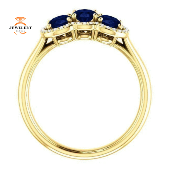 14KT GOLD 2.10 CTW SAPPHIRE & 0.10 CTW DIAMOND 3 STONE OVAL HALO RING - Image 13