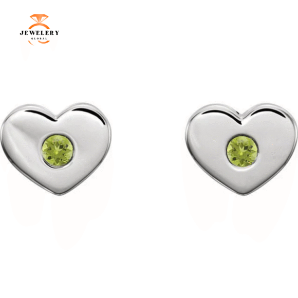 14KT GOLD 0.10 CTW ROUND PERIDOT HEART EARRINGS - Image 4