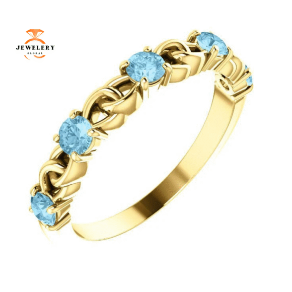 14KT GOLD 0.50 CTW AQUAMARINE STACKABLE LINK RING