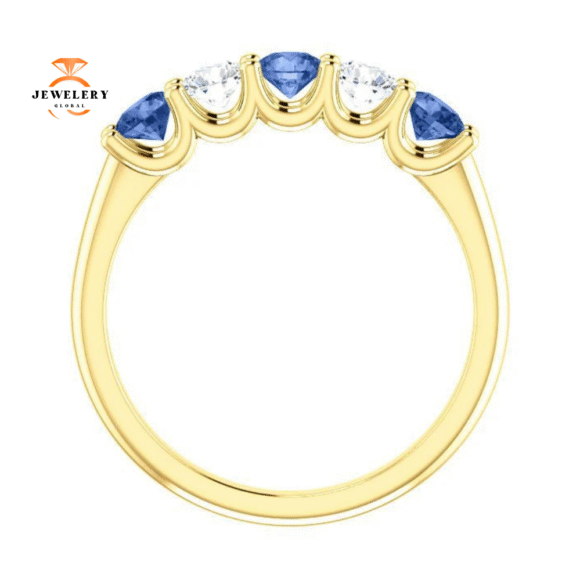 14KT GOLD 0.63 CTW SAPPHIRE & 0.30 CTW DIAMOND 5 STONE BAND - Image 8