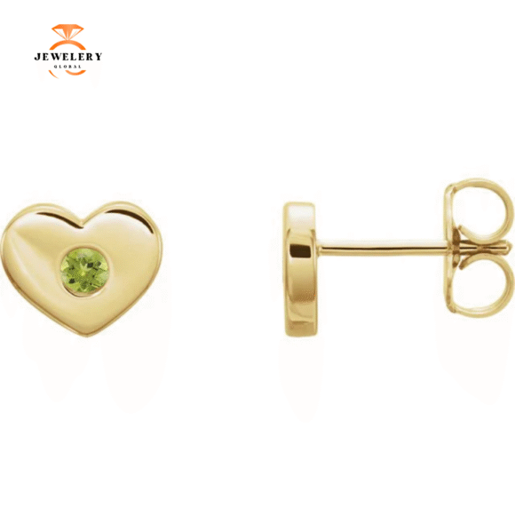14KT GOLD 0.10 CTW ROUND PERIDOT HEART EARRINGS - Image 5