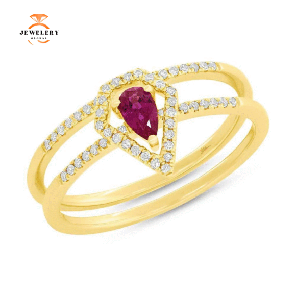14KT GOLD 0.22 CTW PEAR SHAPE RUBY & 0.15 CTW DIAMOND RING