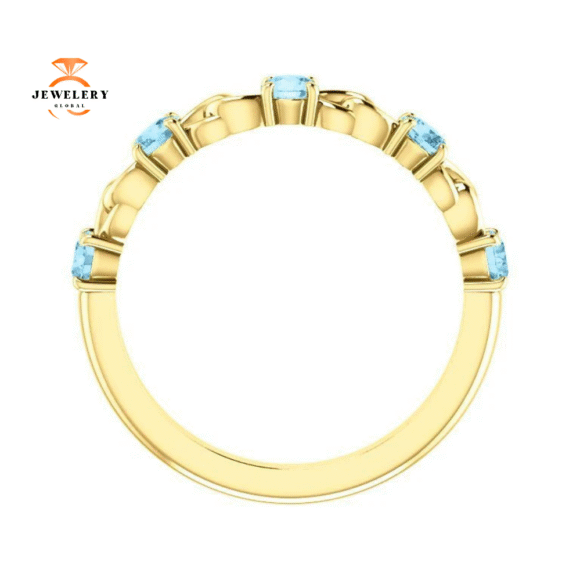 14KT GOLD 0.50 CTW AQUAMARINE STACKABLE LINK RING - Image 2
