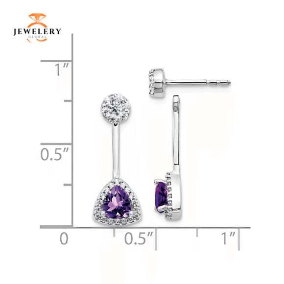 14KT 0.62 CTW AMETHYST & 0.32 CTW DIAMOND TRILLION HALO EARRINGS - Image 2