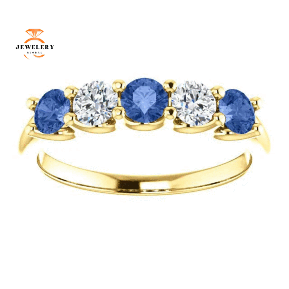 14KT GOLD 0.63 CTW SAPPHIRE & 0.30 CTW DIAMOND 5 STONE BAND - Image 9