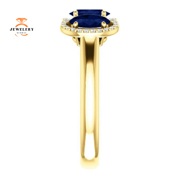 14KT GOLD 2.10 CTW SAPPHIRE & 0.10 CTW DIAMOND 3 STONE OVAL HALO RING - Image 15