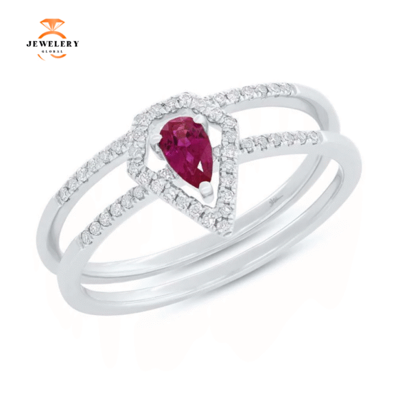 14KT GOLD 0.22 CTW PEAR SHAPE RUBY & 0.15 CTW DIAMOND RING - Image 2