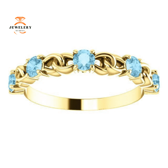 14KT GOLD 0.50 CTW AQUAMARINE STACKABLE LINK RING - Image 3