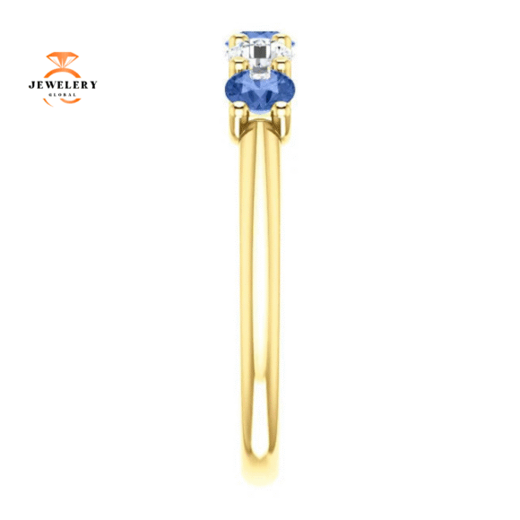 14KT GOLD 0.63 CTW SAPPHIRE & 0.30 CTW DIAMOND 5 STONE BAND - Image 10