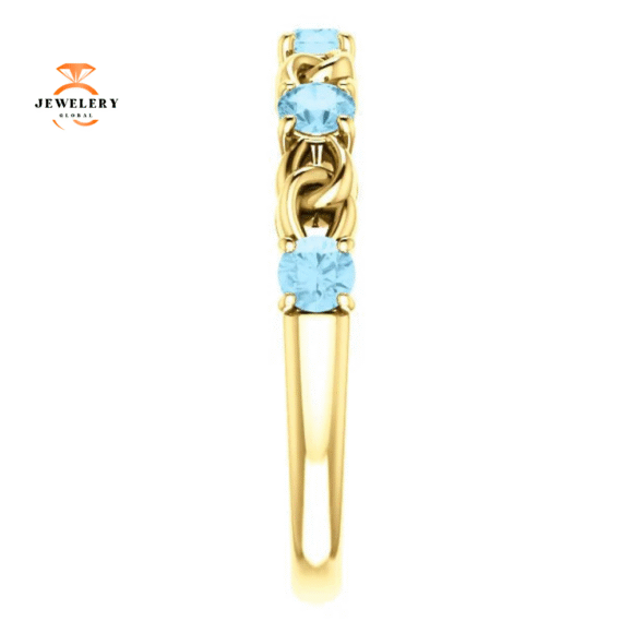 14KT GOLD 0.50 CTW AQUAMARINE STACKABLE LINK RING - Image 4