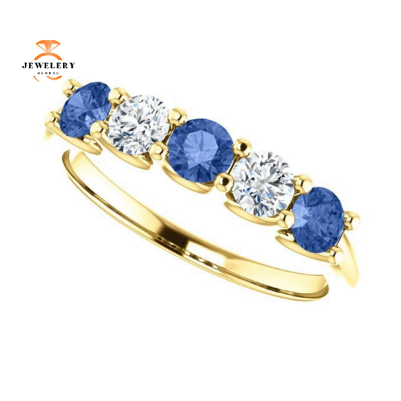 14KT GOLD 0.63 CTW SAPPHIRE & 0.30 CTW DIAMOND 5 STONE BAND - Image 11