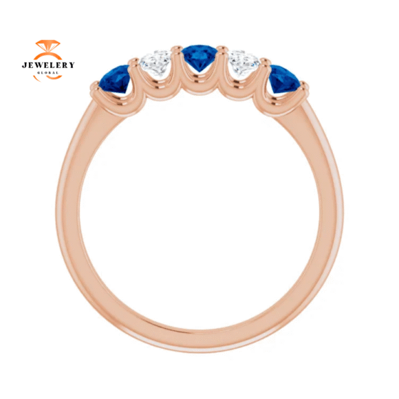 14KT GOLD 1.05 CTW SAPPHIRE & 0.50 CTW DIAMOND OVAL 5 STONE BAND - Image 7