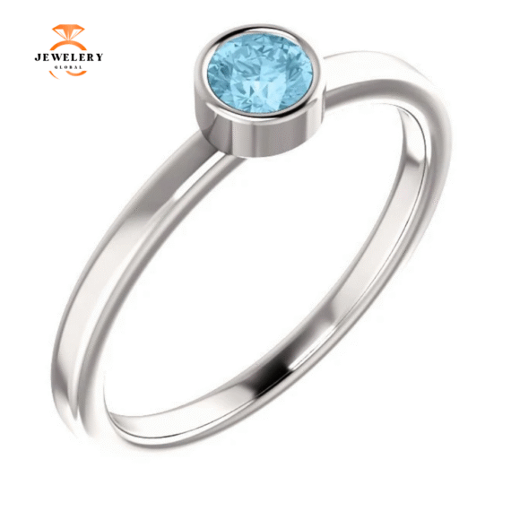 14KT GOLD 0.23 CT ROUND AQUAMARINE BEZEL-SET RING - Image 9