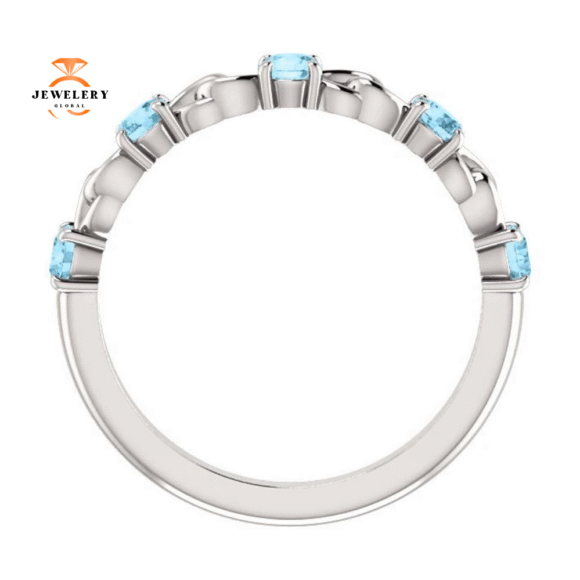 14KT GOLD 0.50 CTW AQUAMARINE STACKABLE LINK RING - Image 12