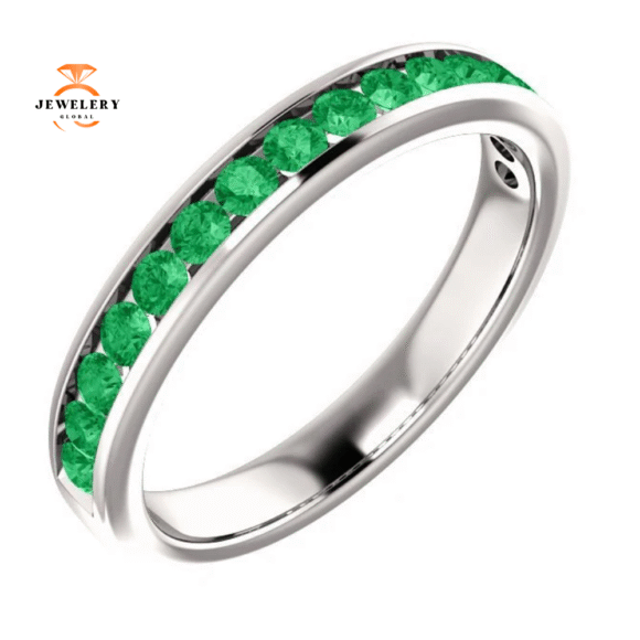 14KT GOLD 0.64 CTW EMERALD CHANNEL-SET BAND