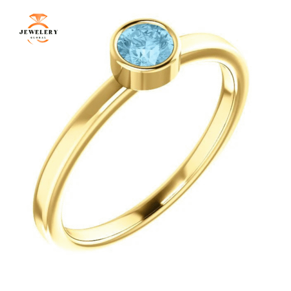 14KT GOLD 0.23 CT ROUND AQUAMARINE BEZEL-SET RING - Image 5
