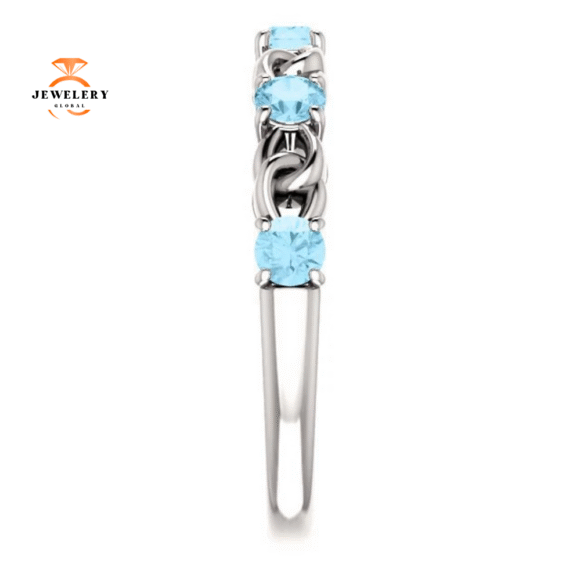 14KT GOLD 0.50 CTW AQUAMARINE STACKABLE LINK RING - Image 10