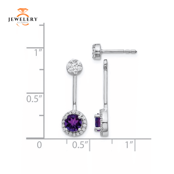 14KT 0.80 CTW AMETHYST AND 0.33 CTW DIAMOND HALO EARRINGS - Image 2