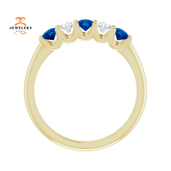 14KT GOLD 1.05 CTW SAPPHIRE & 0.50 CTW DIAMOND OVAL 5 STONE BAND - Image 11