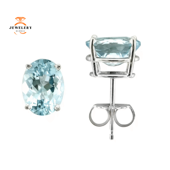 14KT GOLD 2.20 CTW OVAL AQUAMARINE EARRINGS