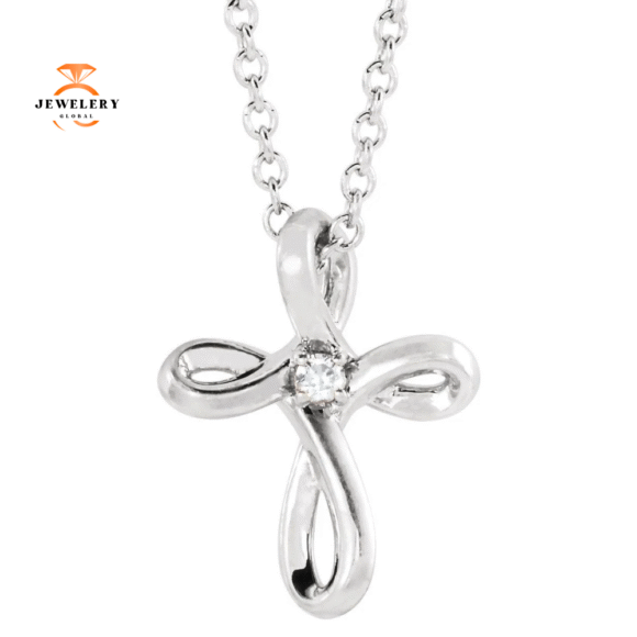 14KT GOLD PETITE .02 CTW DIAMOND CROSS 16-18" NECKLACE - Image 5