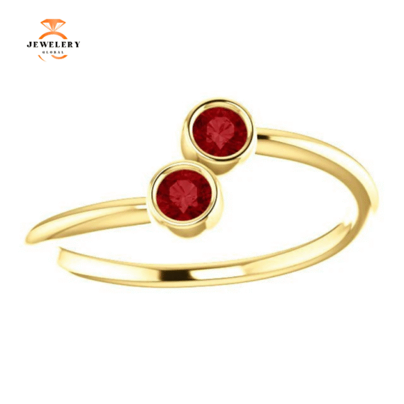 14KT GOLD .32 CTW GENUINE RUBY BEZEL-SET 2 STONE RING - Image 10
