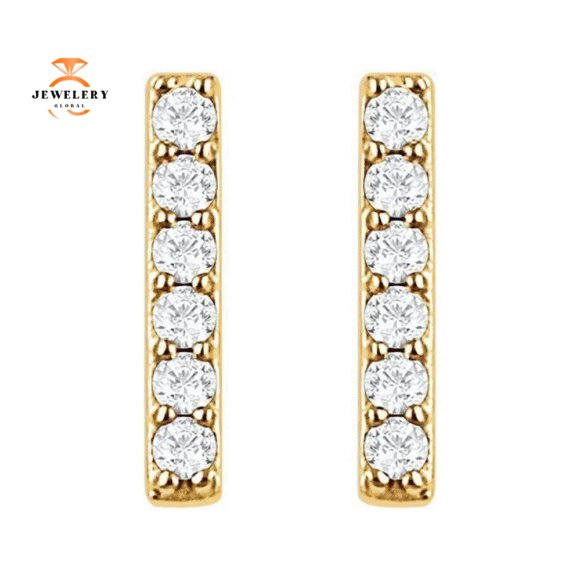 14KT Gold Vertical Bar 1/10 CTW Diamond Earrings - Image 6
