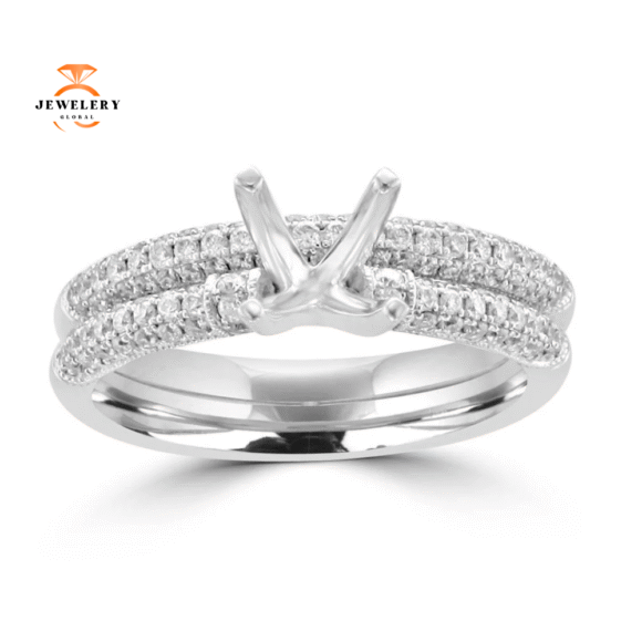 14KT White Gold .69 CTW Round Diamond Micro Pave Bridal Set