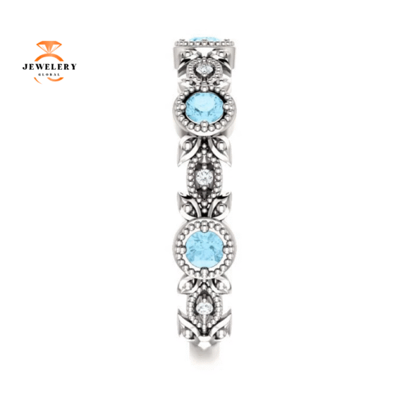 14KT GOLD 0.30 CTW AQUAMARINE & 0.03 CTW DIAMOND LEAF RING - Image 4