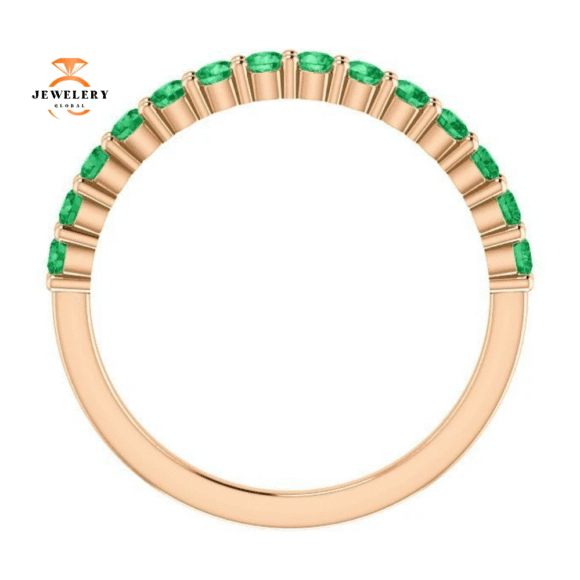 14KT GOLD 0.56 CTW ROUND EMERALD SHARED PRONG RING - Image 8