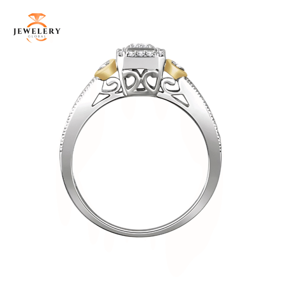 10KT WHITE & YELLOW 1/6 CTW DIAMOND SQUARE AND HEART PROMISE RING - Image 2