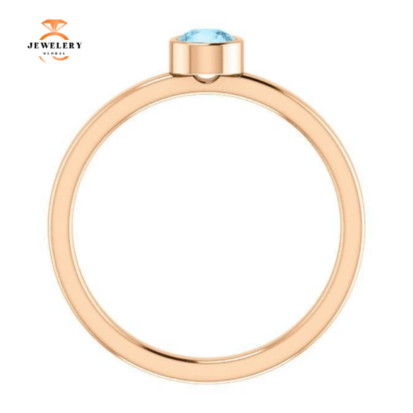 14KT GOLD 0.23 CT ROUND AQUAMARINE BEZEL-SET RING - Image 2