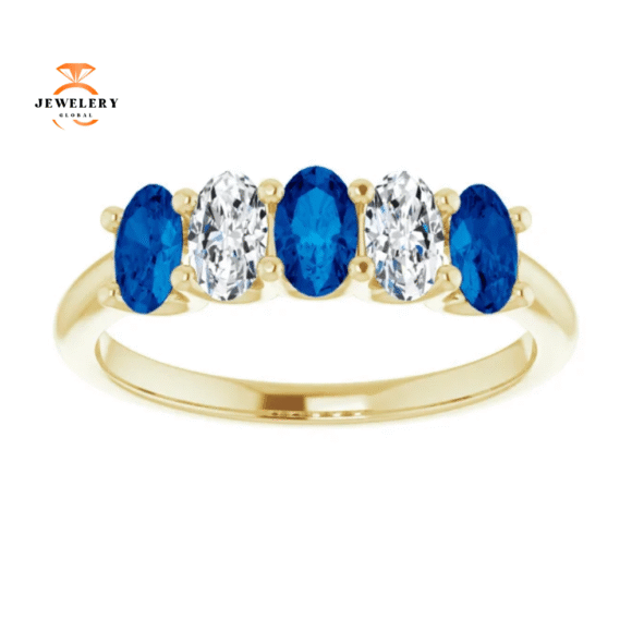 14KT GOLD 1.05 CTW SAPPHIRE & 0.50 CTW DIAMOND OVAL 5 STONE BAND - Image 12