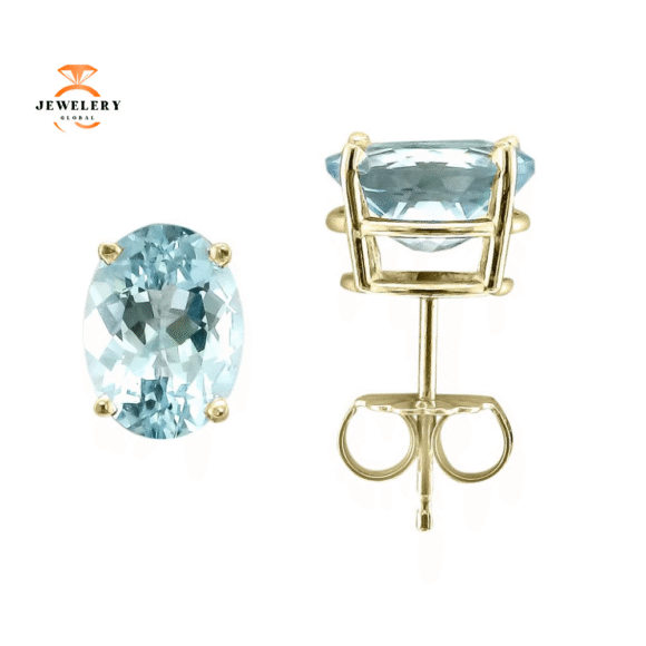 14KT GOLD 2.20 CTW OVAL AQUAMARINE EARRINGS - Image 2