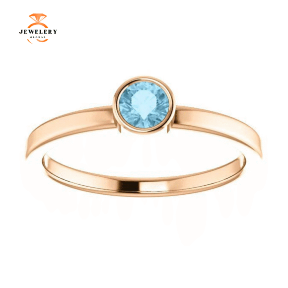 14KT GOLD 0.23 CT ROUND AQUAMARINE BEZEL-SET RING - Image 3