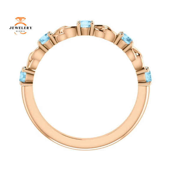 14KT GOLD 0.50 CTW AQUAMARINE STACKABLE LINK RING - Image 6