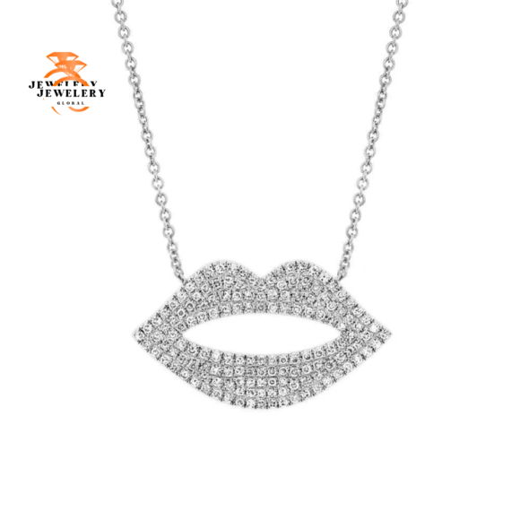 14KT GOLD 0.36 CTW DIAMOND PAVÉ LIPS NECKLACE