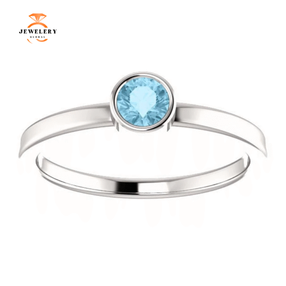 14KT GOLD 0.23 CT ROUND AQUAMARINE BEZEL-SET RING - Image 10