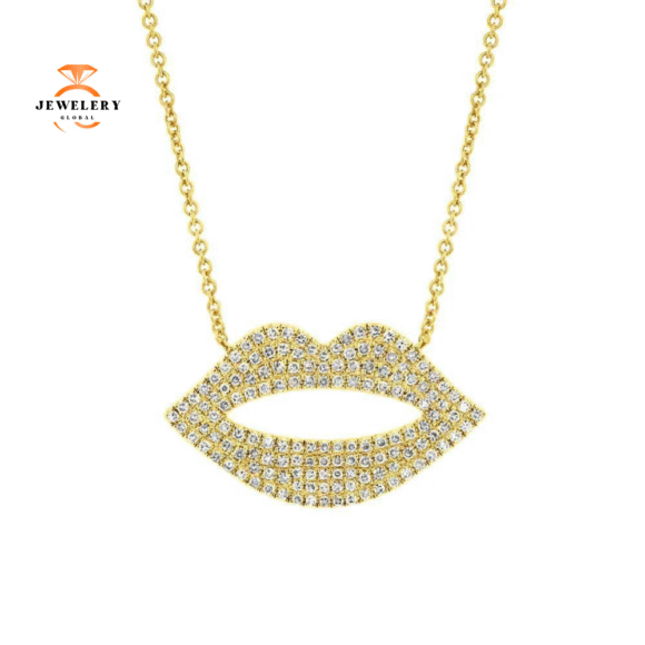 14KT GOLD 0.36 CTW DIAMOND PAVÉ LIPS NECKLACE - Image 2