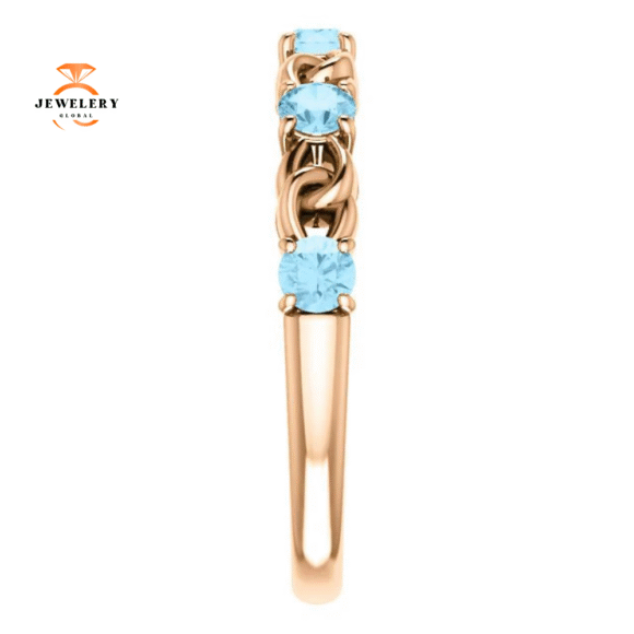 14KT GOLD 0.50 CTW AQUAMARINE STACKABLE LINK RING - Image 8