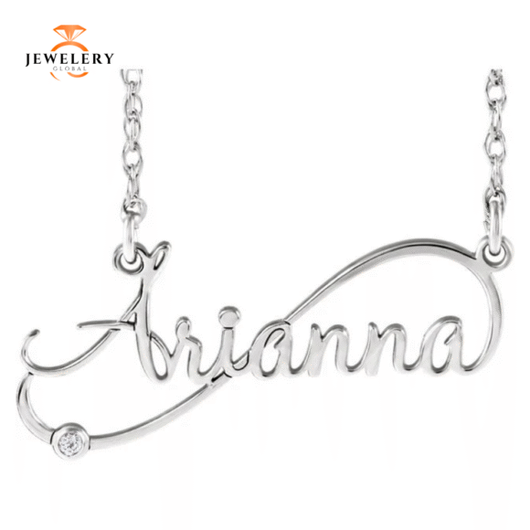 14KT GOLD .015 CTW DIAMOND INFINITY SCRIPT NAMEPLATE NECKLACE