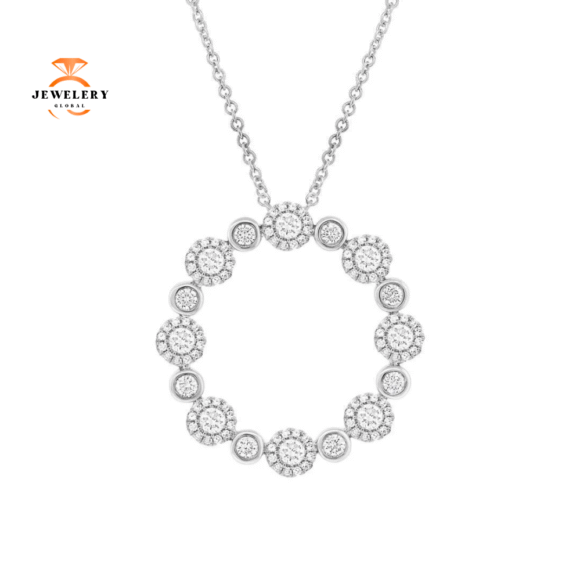 14KT GOLD 1.07 CTW ROUND DIAMOND CIRCLE NECKLACE