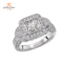 14KT 1.00 CTW DIAMOND 3 STONE HALO SETTING FOR 0.75-1.00 CT PRINCESS CUT