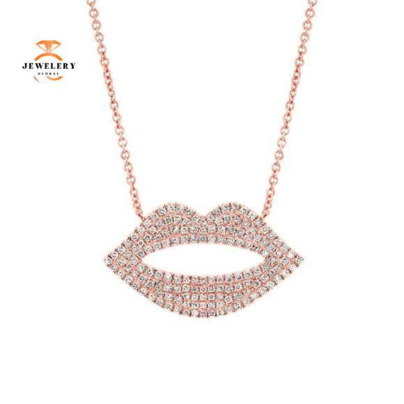 14KT GOLD 0.36 CTW DIAMOND PAVÉ LIPS NECKLACE - Image 3