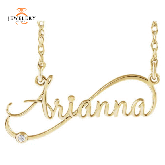 14KT GOLD .015 CTW DIAMOND INFINITY SCRIPT NAMEPLATE NECKLACE - Image 3