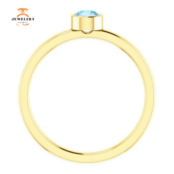 14KT GOLD 0.23 CT ROUND AQUAMARINE BEZEL-SET RING - Image 6