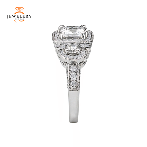 14KT 1.00 CTW DIAMOND 3 STONE HALO SETTING FOR 0.75-1.00 CT PRINCESS CUT - Image 4