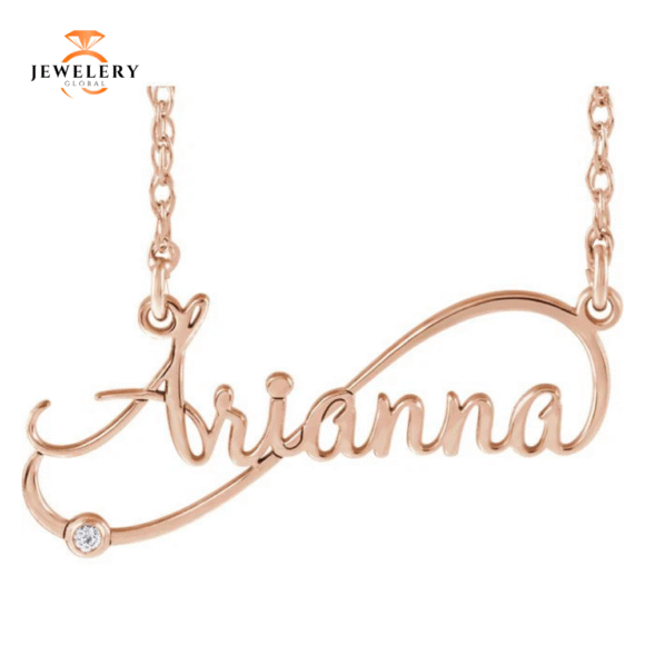 14KT GOLD .015 CTW DIAMOND INFINITY SCRIPT NAMEPLATE NECKLACE - Image 4